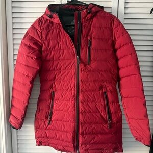 Moose Knuckles Vibrant Red Hooded Puffer Coat